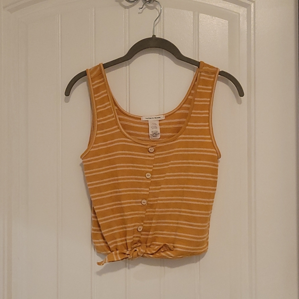 Caution to the Wind Small Mustard Crop Top